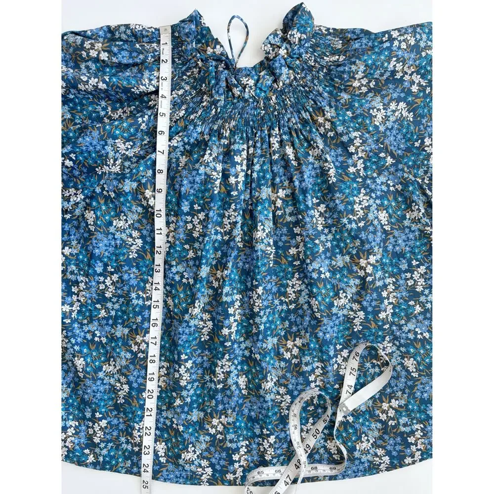 J. Crew Smocked Neck Puff Sleeve Top in Liberty Fabric Sea Blossoms Size Large